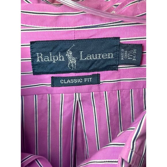 Ralph Lauren Mens Classic Fit Pink Striped Button-Down Shirt 17 1/2 - Picture 4 of 5